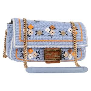FENDI Chain Mamma Baguette Shoulder Bag Cotton Purple Gold